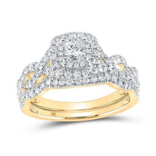 Princess Diamond Ring, Halo Bridal Wedding Ring, Prong Set Ring, Bridal Jewelry Set, Engagement Ring, 10k Yellow Gold