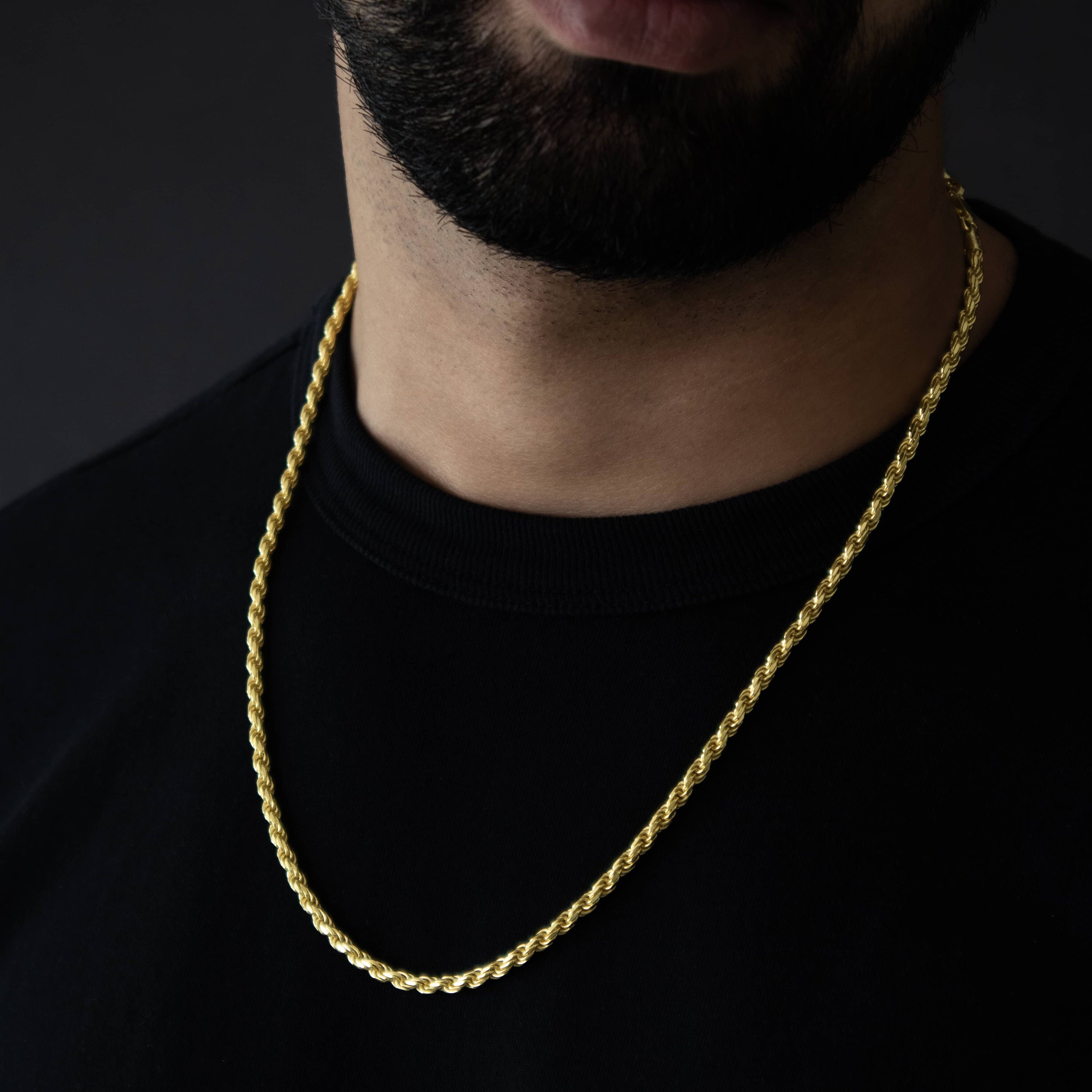 3.5mm 14k Gold Rope Chain, Men's Silver Chain, Gold Rope Necklace, 925 Silver Chain, Gift for Him, Silver Rope Necklace