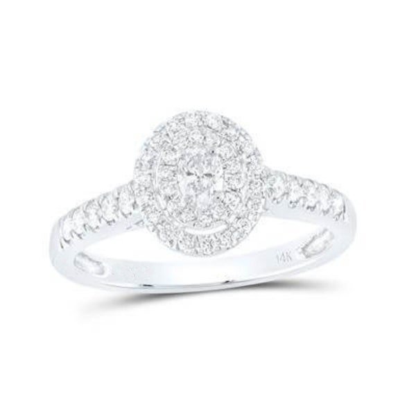Oval Diamond Ring, Halo Bridal Wedding Ring Set, Prong Set Ring, Bridal Jewelry Set, Engagement Ring, 14k White Gold
