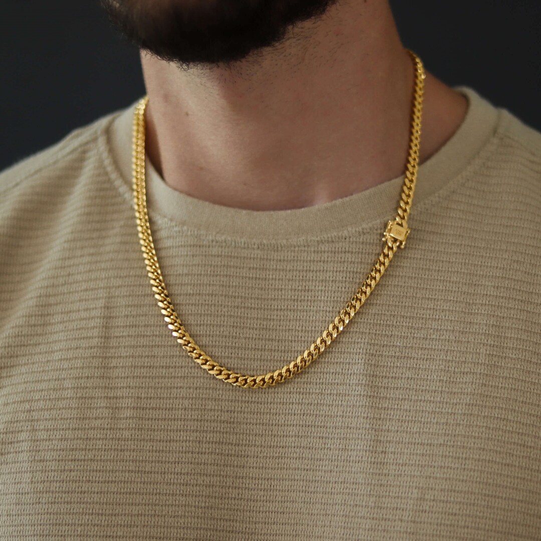 6mm Mens Cuban Chain, Gold Thick Necklace, 925 Silver Chain, Miami Hip ...