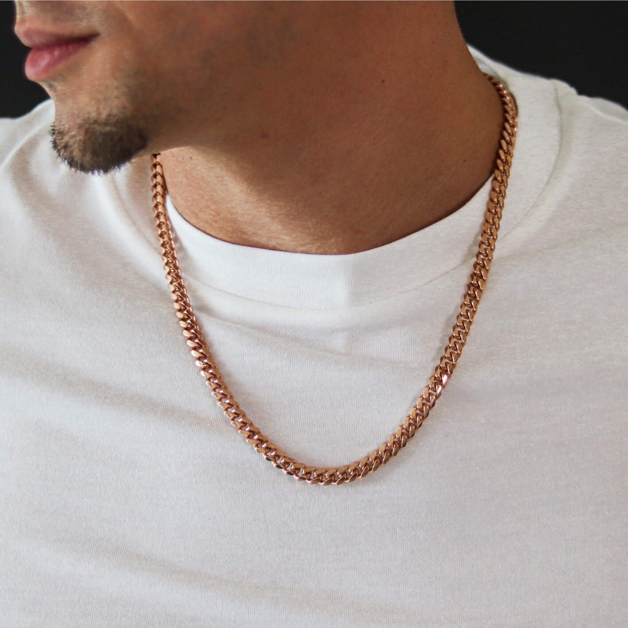 7mm 14K Rose Gold Plated Cuban Link Chain 18-24\