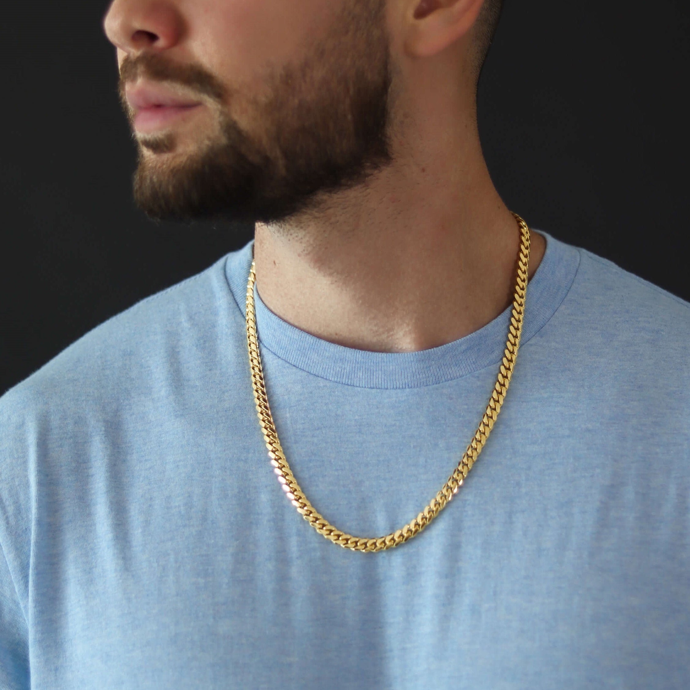 7mm 14k Gold Cuban Chain Real Gold Over 925 Silver Cuban Curb