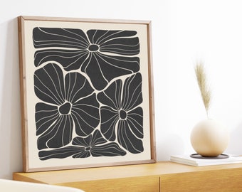 Abstract Botanical Digital Download, Beige Black Wall Art, Neutral Botanical Beige Printable Art, Floral Illustration Botanical Poster