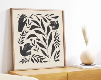 Square minimalist  wall print, printable botanical wall art, digital download