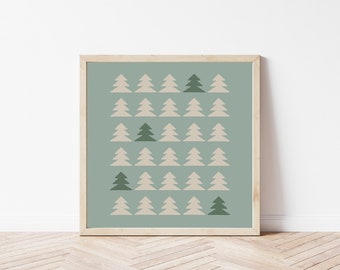 Square Modern Christmas tree printable art, minimalist holiday art print, downloadable Christmas poster, holiday art print