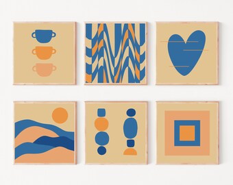 Wall gallery set of 6 prints, Square Abstract printable wall art, downloadable posters, digital download