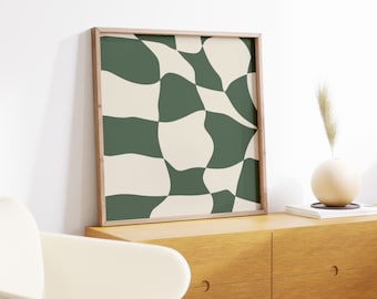 Checkered wall art, abstract  art, sage green print, minimalist poster, checkerboard print, funky decor, DIGITAL DOWNLOAD, Printable Art