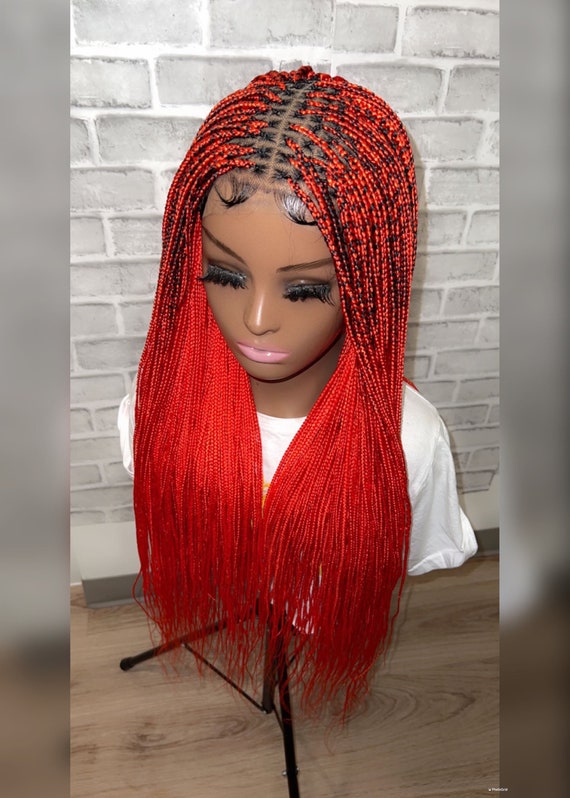 Ready to Ship Red Knotless Box Braids Cornrows Wig Cornrow Wigs Faux Locs  Dreadlocks Red Braids Lace Wig Passion Twists Micro Lemonade Heart 