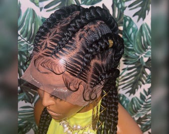BRAIDED Wig For Black Women, braids wig, Box Braids Wig, Fulani conrow braid wig, black friday