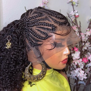 Full lace Senegalese twist braids wig for black women short twisted boho knotless bob braided wig with curly ends lace front updo ponytail