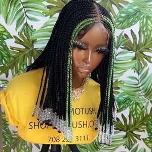 knotless braided wig for black women handmade box braid wig full lace front glueless wig straight bob wig small medium personalized braids