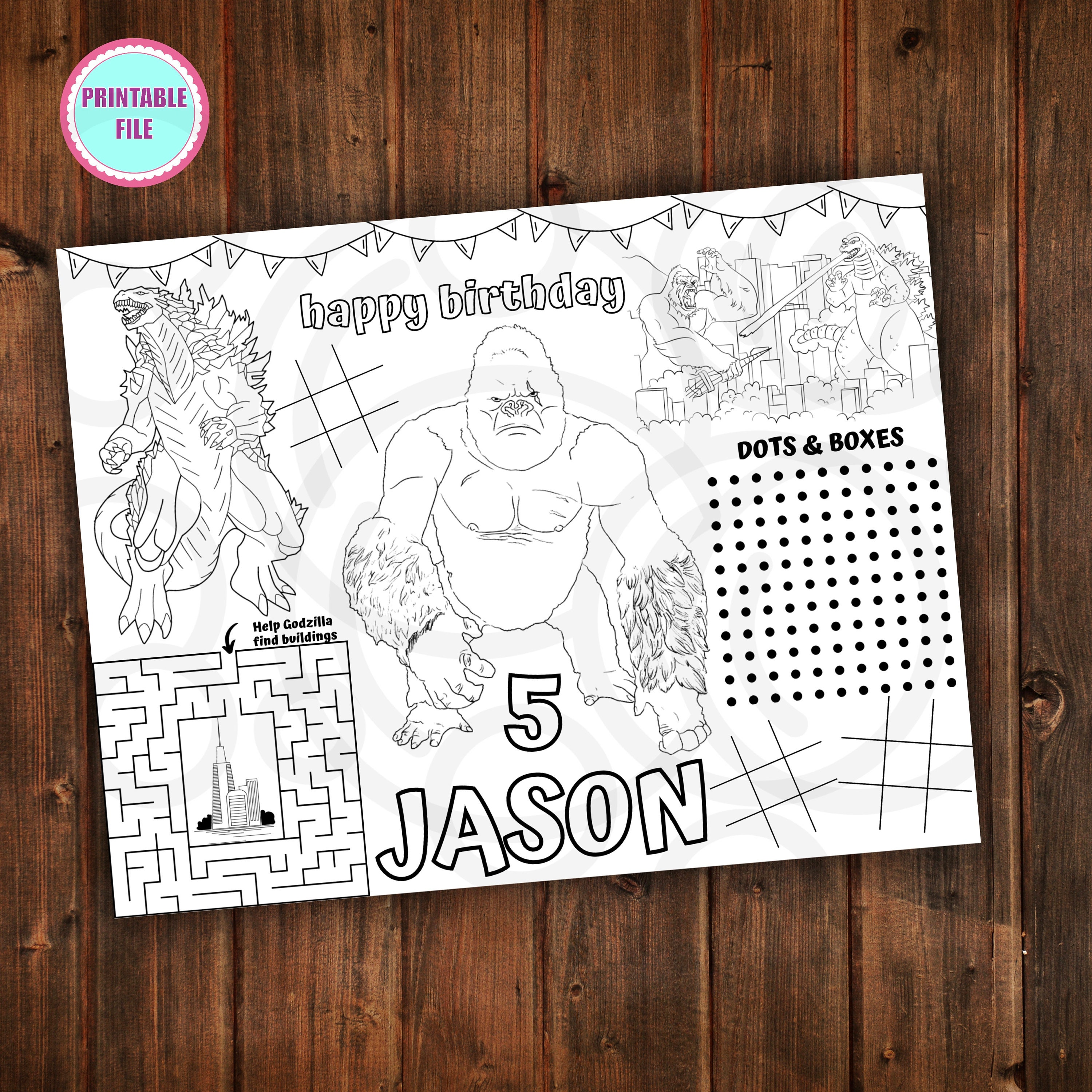 godzilla and king kong activity sheet godzilla coloring etsy israel