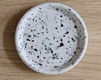 Jesmonite Terrazzo Dish | Small Candle Holder & Trinket Dish | Monochrome