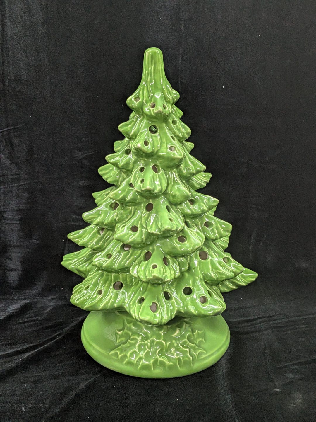 Glazed Ceramic Vintage Green Christmas Tree 10 Inches With Led Light ...