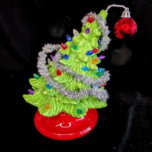 Grinch Inspired Ceramic Christmas Tree with Plug-In Light Kit | Handmade Glazed Holiday Decor | Whoville Inspired Christmas Decoration