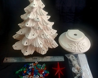 16” Ready to Paint Ceramic Christmas Tree • Large DIY Bisque Tree • Includes Light Kit & Star • Vintage Style Ceramic Craft • FREE SHIPPING
