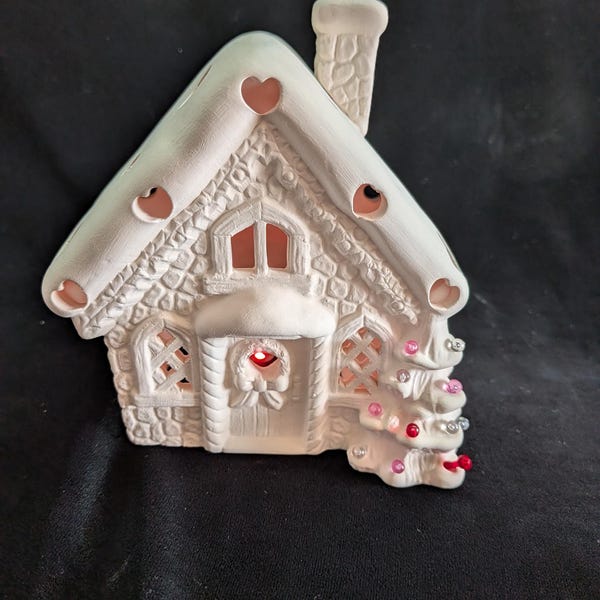 DIY Ceramic Valentine Gingerbread House with LED Light (5.5 inches)