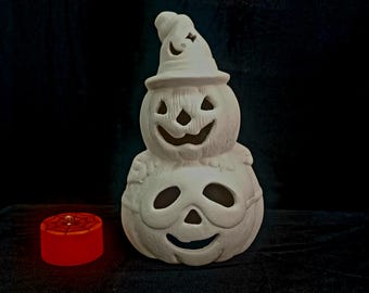 Unpainted Ceramic Pumpkin Witch Hat Tea Light Holder | Halloween Craft Kit for Kids | DIY Pumpkin Painting Project | Bisque Halloween Decor