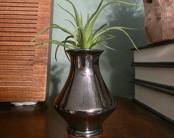 Handmade Ceramic Mini Vase, black ice/ dark silver/chrome