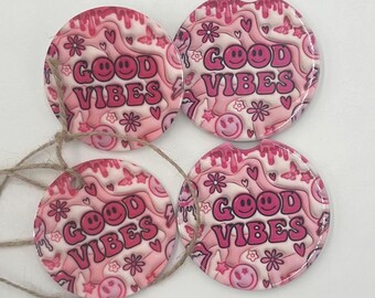 Set of 4 Matching Inspirational Car accessories. Coasters, Sun Visor and Rear Mirror Hanging Bundle
