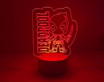 Deadpool Led Night Light. Remote with Various Color Settings with Base