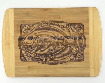 Fish Blue Gill Carp Perch Crappie Bamboo Cutting Board 12x17
