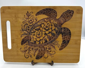 Laser Engraved Sea Turtle Bamboo Cutting Board