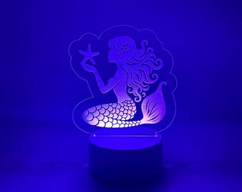 Mermaid Led Night Light. Remote with Various Color Settings with Base