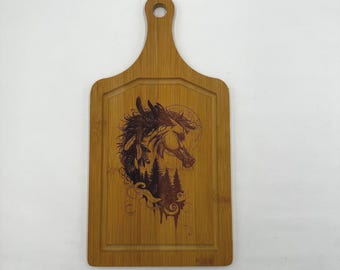 Laser Engraved Horse Spirit Bamboo Cutting Board