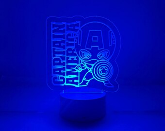 Captain America Led Night Light. Remote with Various Color Settings with Base