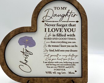 Custom To My Daughter Birthday Month Flower Heart Dresser Nightstand TableTop Plaque with Easel 9x9