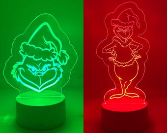 Grinch Led Night Light. Remote with Various Color Settings with Base