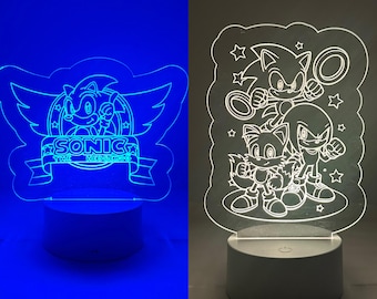 Sonic The Hedgehog Led Night Light. Remote with Various Color Settings with Base