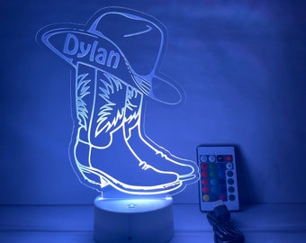 Personalized Western Cowboy/Cowgirl Boot LED Night Light for Kids, Teens or Adults