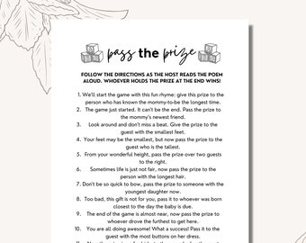 Pass the Prize Poem Game, Printable Baby Shower Games, Minimalist, DIY Printable, Instant Download, PDF