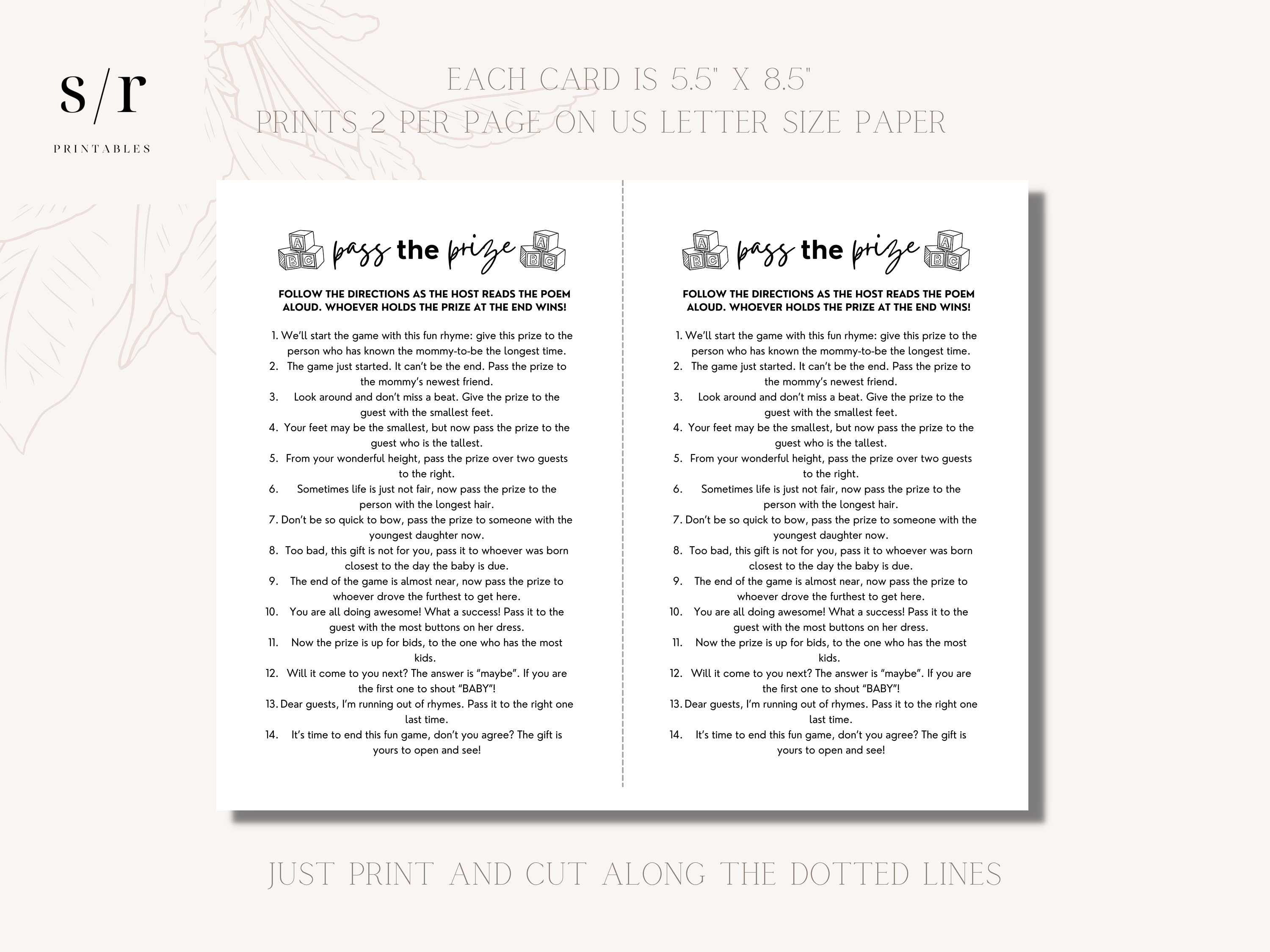 Pass the Prize Poem Game, Printable Baby Shower Games, Minimalist, DIY ...