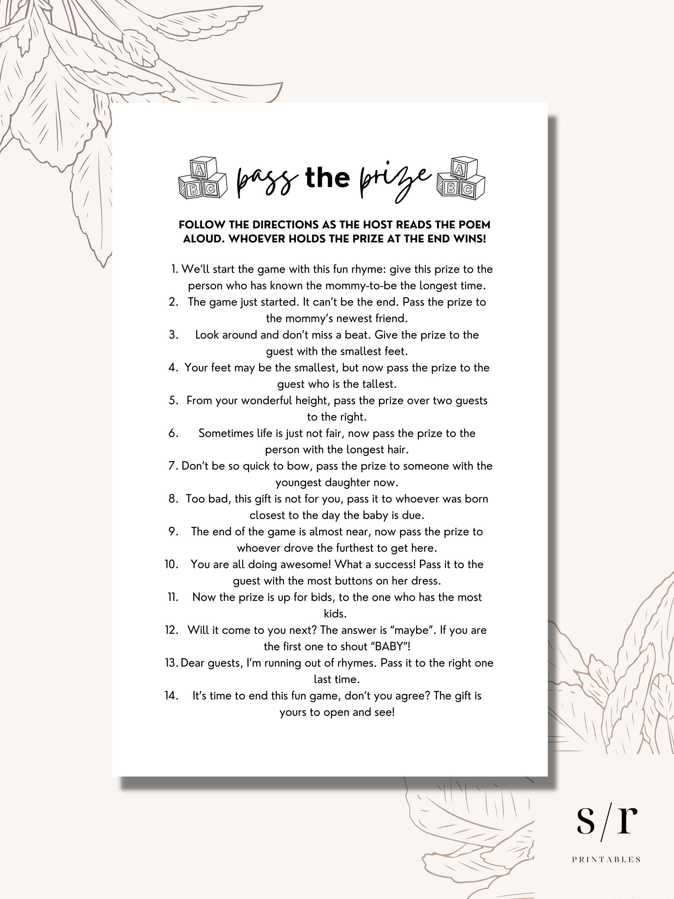 Pass The Prize Poem Game Printable Baby Shower Games Sites unimi it