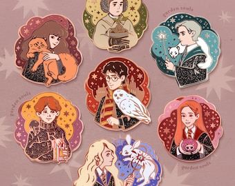 Mages with Pets Enamel Pins • 2″ high • Gifts for book lovers