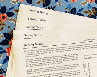 Sewing Terms Glossary, Beginner Sewing Help (PDF Instant Download)