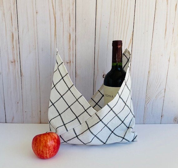 Easy Origami Bento Bag Pouch PDF Sewing Pattern,  Wine Gift Bag, Beach Bag Pattern, Lunch Bag Pattern, Grocery Bag Pattern, Four Sizes.