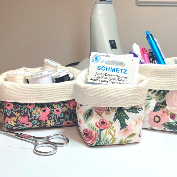 Mini Fabric Bins Sewing Pattern, Four Sizes, Four Fabric Organizers, Digital Download Sewing Pattern, Fabric Basket,