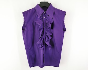Comme des Garçons Distressed Shirt CDG Ruffle Sleeveless Button Women Shirt Made In Japan Size L