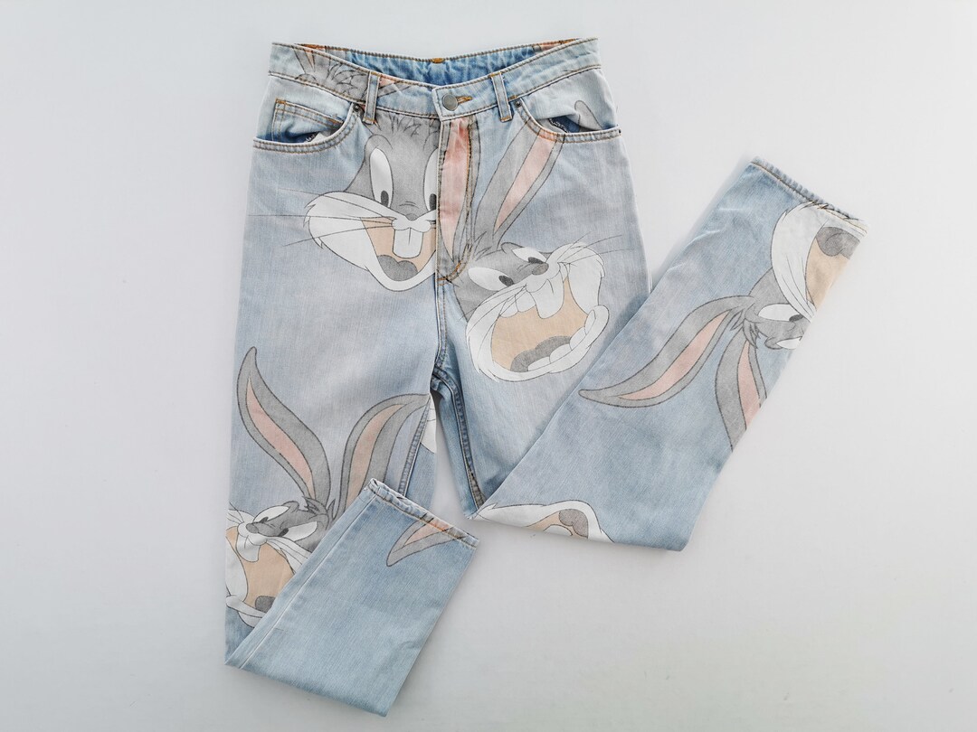 Bugs Bunny Jeans Bugs Bunny Looney Tunes All Over Print Denim Etsy