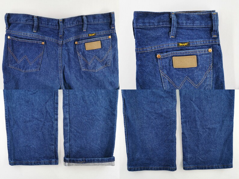Puede incluir: Vaqueros de mezclilla azul oscuro con el logo de Wrangler en el bolsillo trasero y un parche de cuero marr&oacute;n. Los vaqueros tienen un dise&ntilde;o cl&aacute;sico de cinco bolsillos con pernera recta y dobladillo doblado. Los vaqueros son de lavado medio.