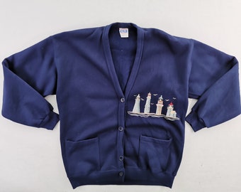Won's Wear Lighthouse Cardigan Vintage 80's Won's Wear Knitwear Cardigan Made In USA Size L