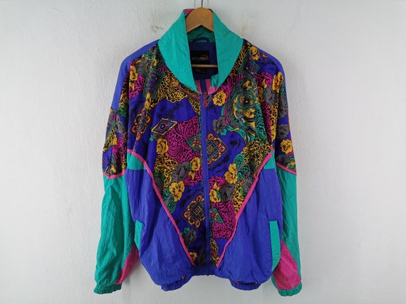 MTA Pro Jacket Vintage 90s Nylon Floral Multicolor Jacket Size XL