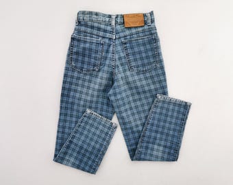 Pantalones vaqueros Wrangler desgastados estilo vintage de los 90, de mezclilla a cuadros, talla 24.