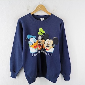 American Original Sweatshirt Pullover Vintage 00’s American Original Mickey Donald Goofy Cartoon Logos Sweater Made In USA Size M