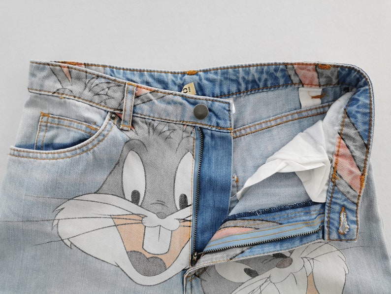 Bugs Bunny Jeans Bugs Bunny Looney Tunes All Over Print Denim Etsy