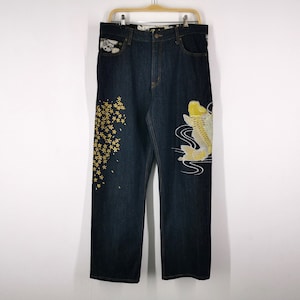 Yajie Jeans Vintage Yajie Koi Fish Embroidery Denim Pants Size 33
